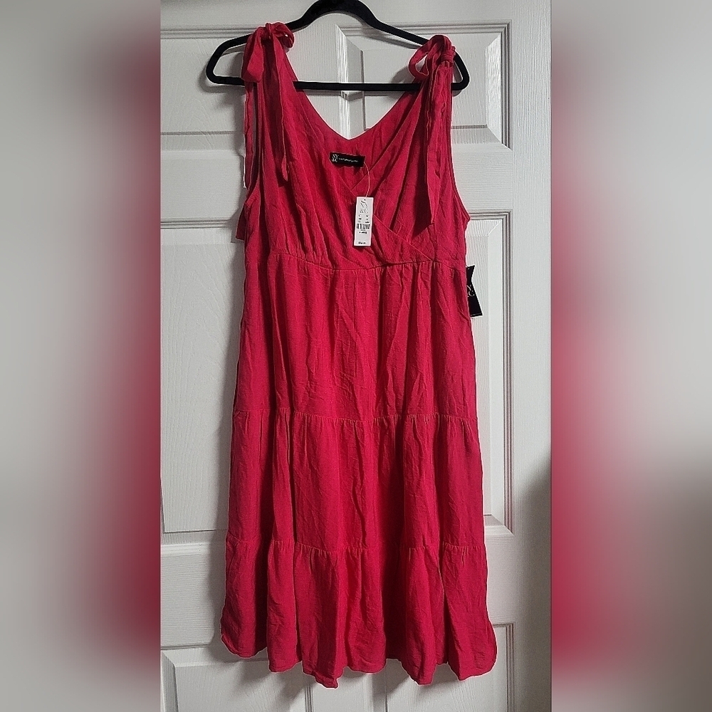 New York & Company Pink Mini Sundress with Tiered Ruffles for Casual Wear